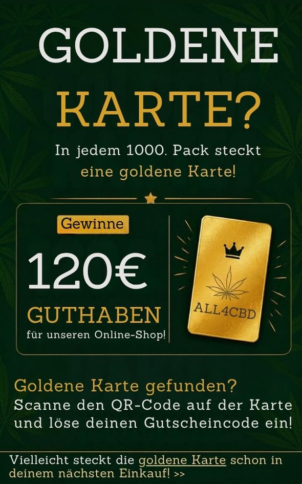 ALL4CBD Goldene Karte Aktion: 120 EUR Guthaben fuer den Online-Shop